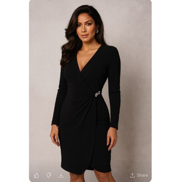 Ralph Lauren Black Label SZ 4 Black Wrap Style Cocktail Dress With Bling - Picture 1 of 8